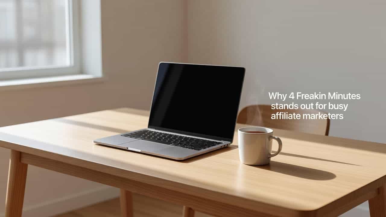 A sleek white desk holds a closed laptop and a steaming cup of tea under warm, natural sunlight. Minimalist decor creates a calm, organized atmosphere perfect for efficient remote work tasks.